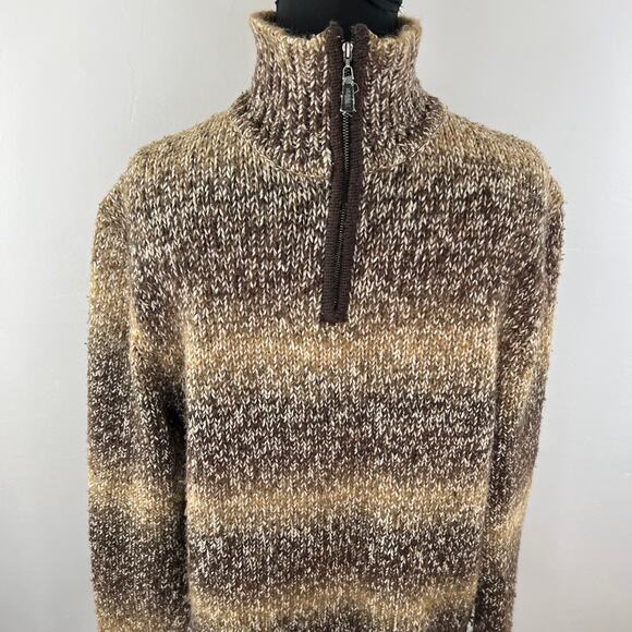 Vintage GAP Brown Knit Striped 1/4 Zip Turtleneck Pullover Sweater M Medium - Picture 4 of 8